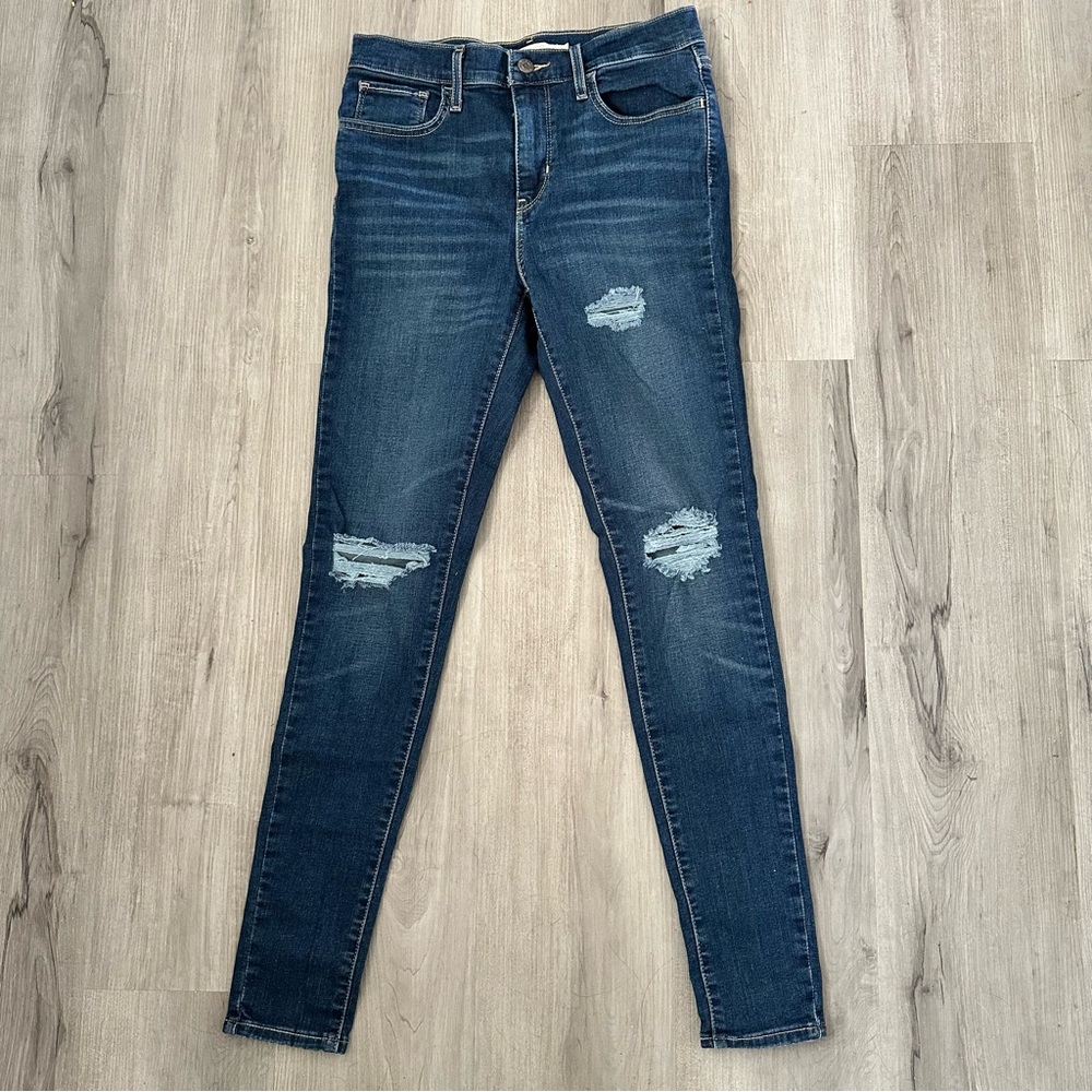 LEVI’S 720 Dark Blue High-Rise Super Skinny Distressed Jeans 28